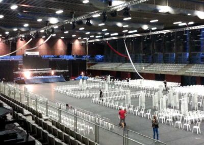 Ceremonia inauguración con Rigging truss motores estructuras, Soluciones Técnicas de rigging y efectos verticales